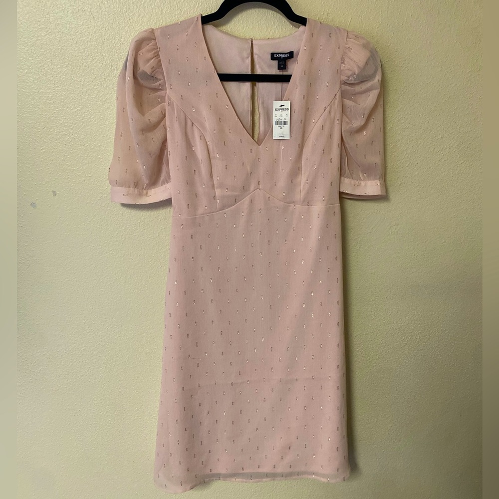 Beautiful Pink and Gold Puff Sleeve Formal Dress - NWT - Retail $78.95